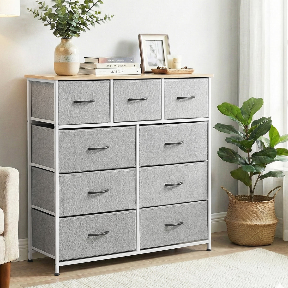 Artiss Chest of 9 Drawers Storage Dresser Tallboy Light Grey