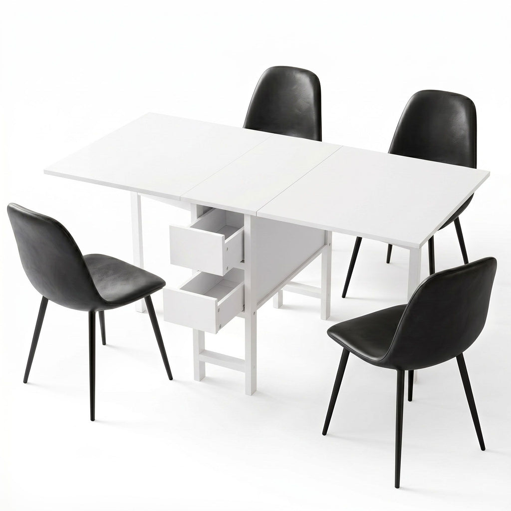 Artiss Dining Table and Chairs Set 5pcs Foldable with 2 Drawers Black and White