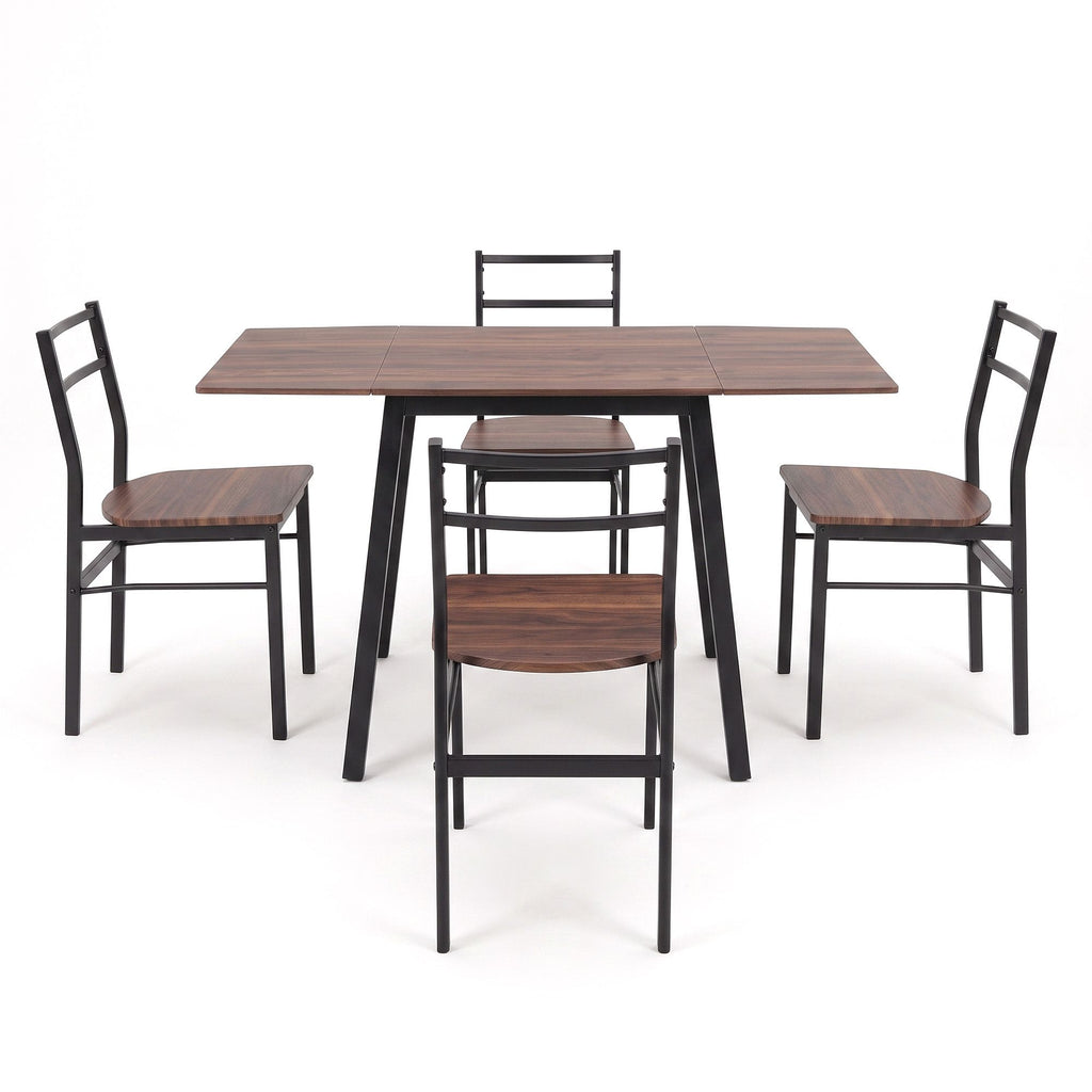 Artiss Dining Table and Chairs Set 5pcs with Extendable 60-120cm Drop-Leaf Table Brown