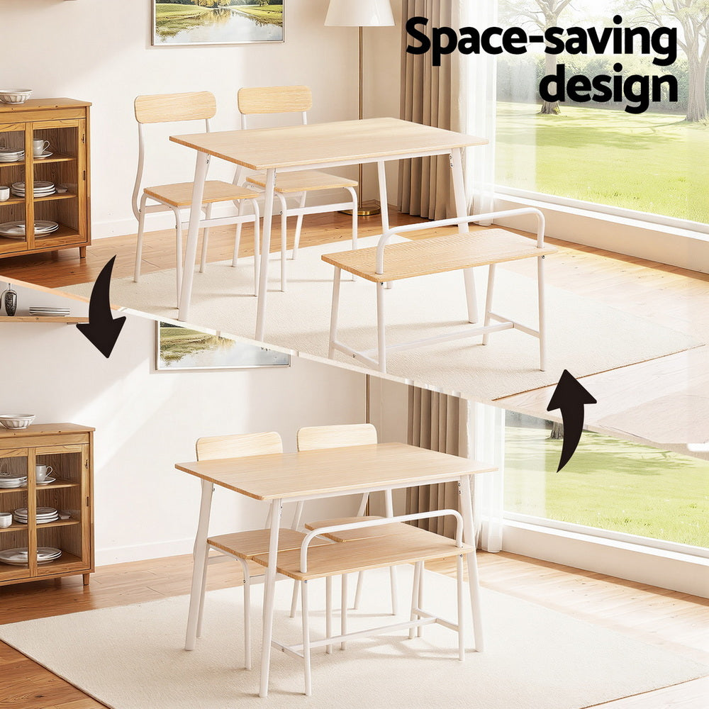 Artiss Dining Table and Chairs Set of 4 Bench Kitchen Furniture Natural and White