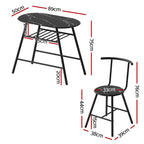 Artiss Dining Table Set 3PC Bistro Kitchen Storage Wine Rack Black Marble Style