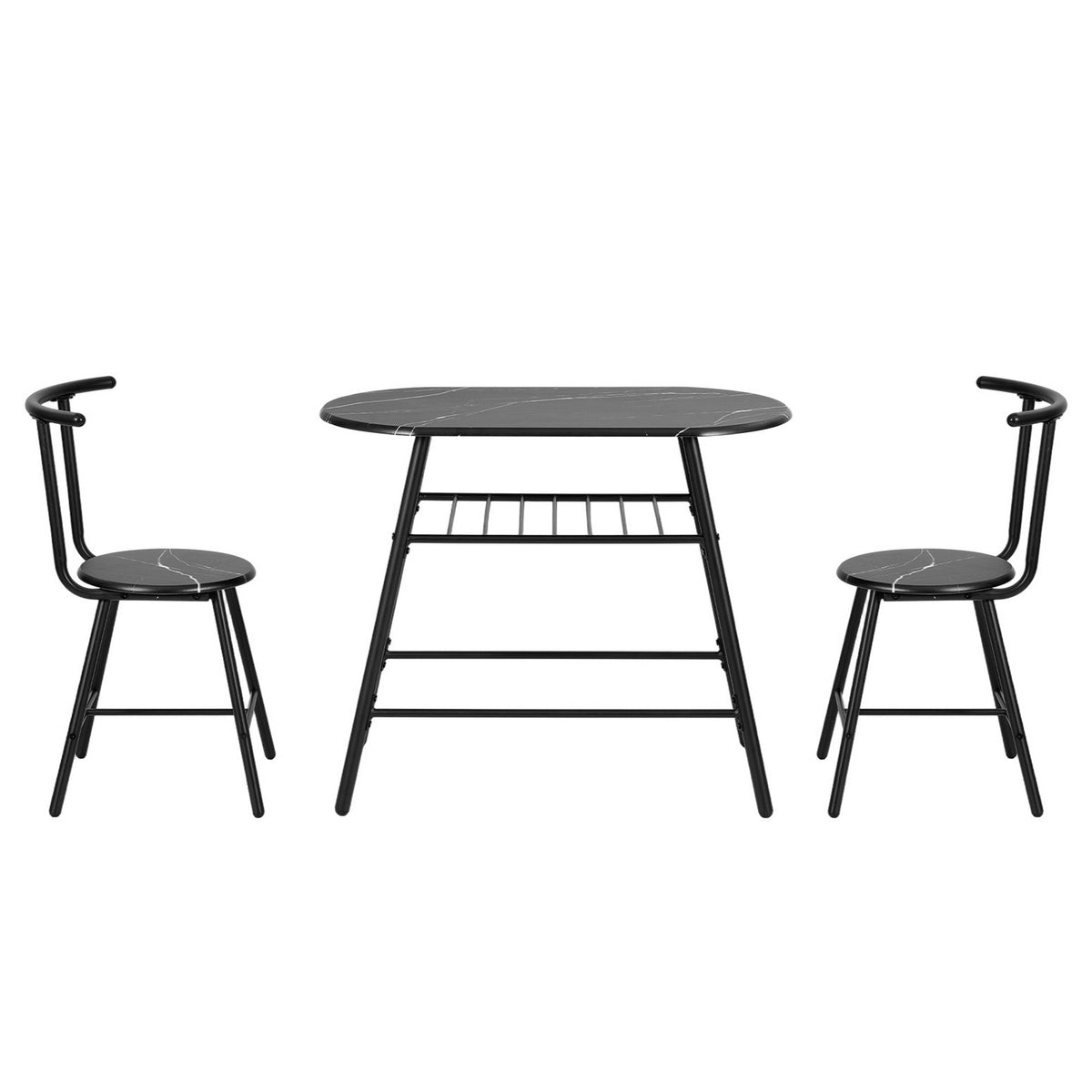 Artiss Dining Table Set 3PC Bistro Kitchen Storage Wine Rack Black Marble Style