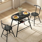 Artiss Dining Table Set 3PC Bistro Kitchen Storage Wine Rack Black Marble Style