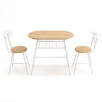 Artiss Oval Dining Table Set 3PC Space-Saving Bistro Kitchen Storage Wine Rack Natural White