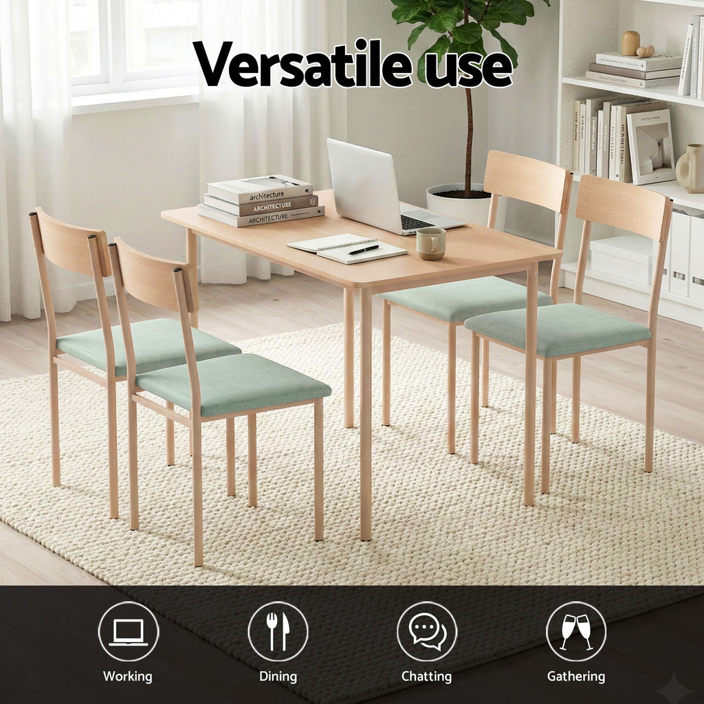 Artiss Dining Table and Chairs Set of 5 Compact Kitchen Furniture Natural Light Green
