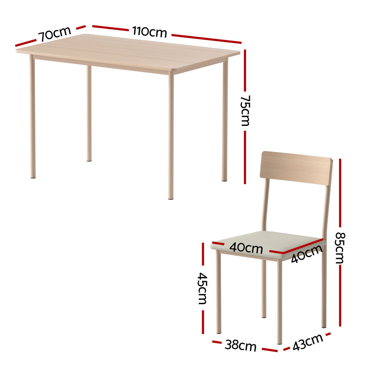 Artiss Dining Table and Chairs Set of 5 Compact Kitchen Furniture Natural Beige