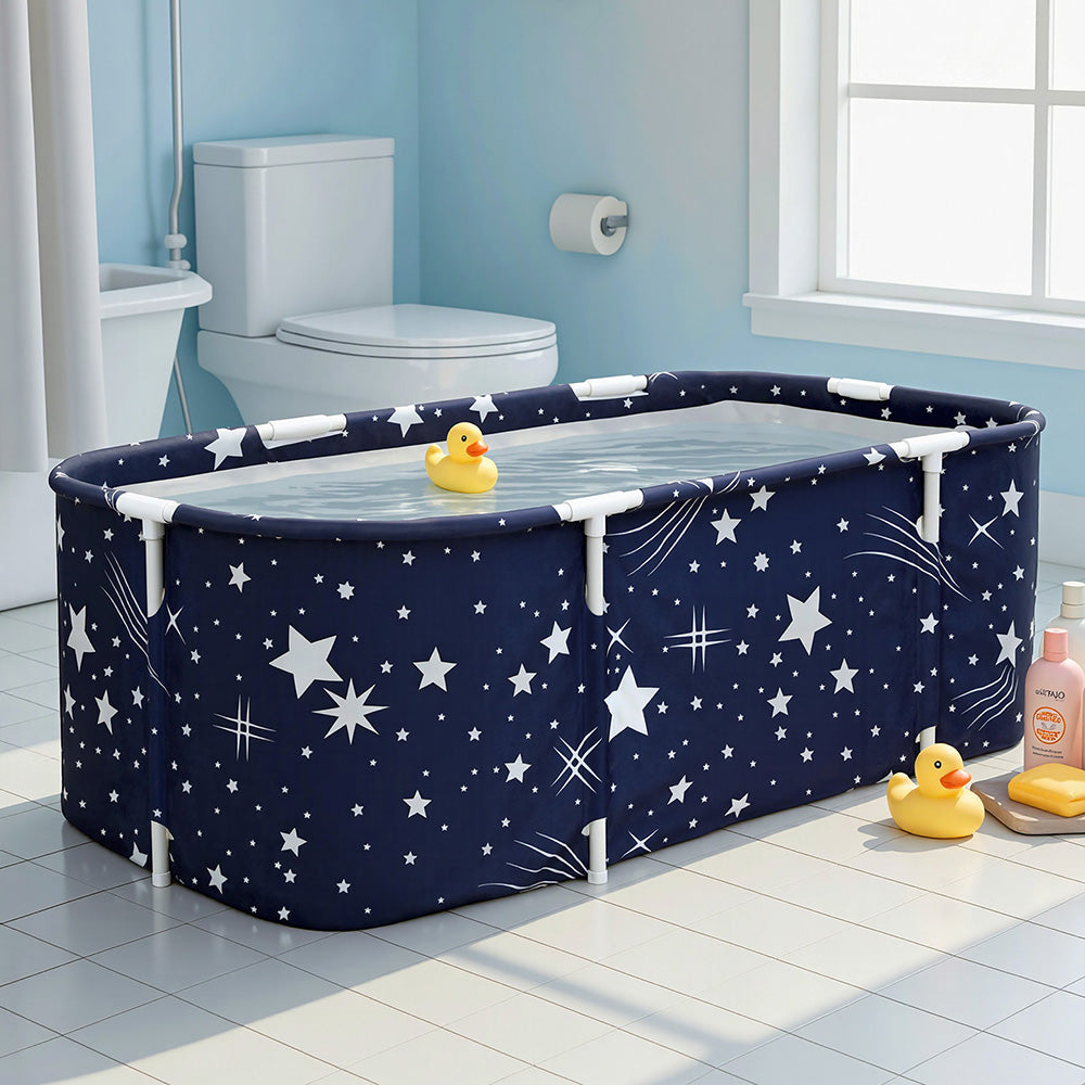 Weisshorn Foldable Bathtub PVC SPA Bucket Inflatable Cushion 134x65cm Star Navy