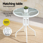 Gardeon 3PC Outdoor Bistro Set Table and Chairs Stackable Patio Furniture White