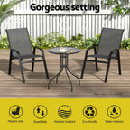 Gardeon 2PC Outdoor Dining Chairs Stackable Lounge Chair Patio Furniture Grey