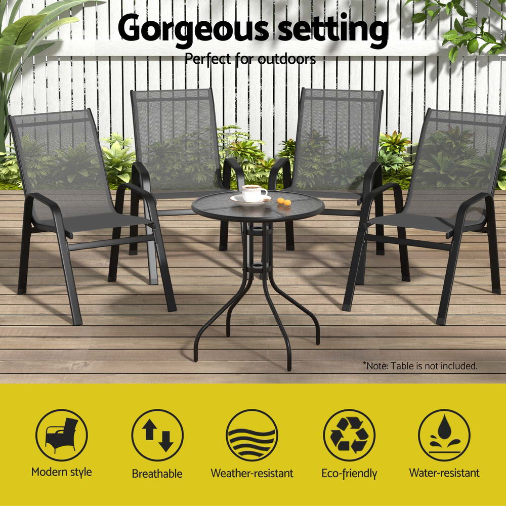 Gardeon 4PC Outdoor Dining Chairs Stackable Lounge Chair Patio Furniture Grey