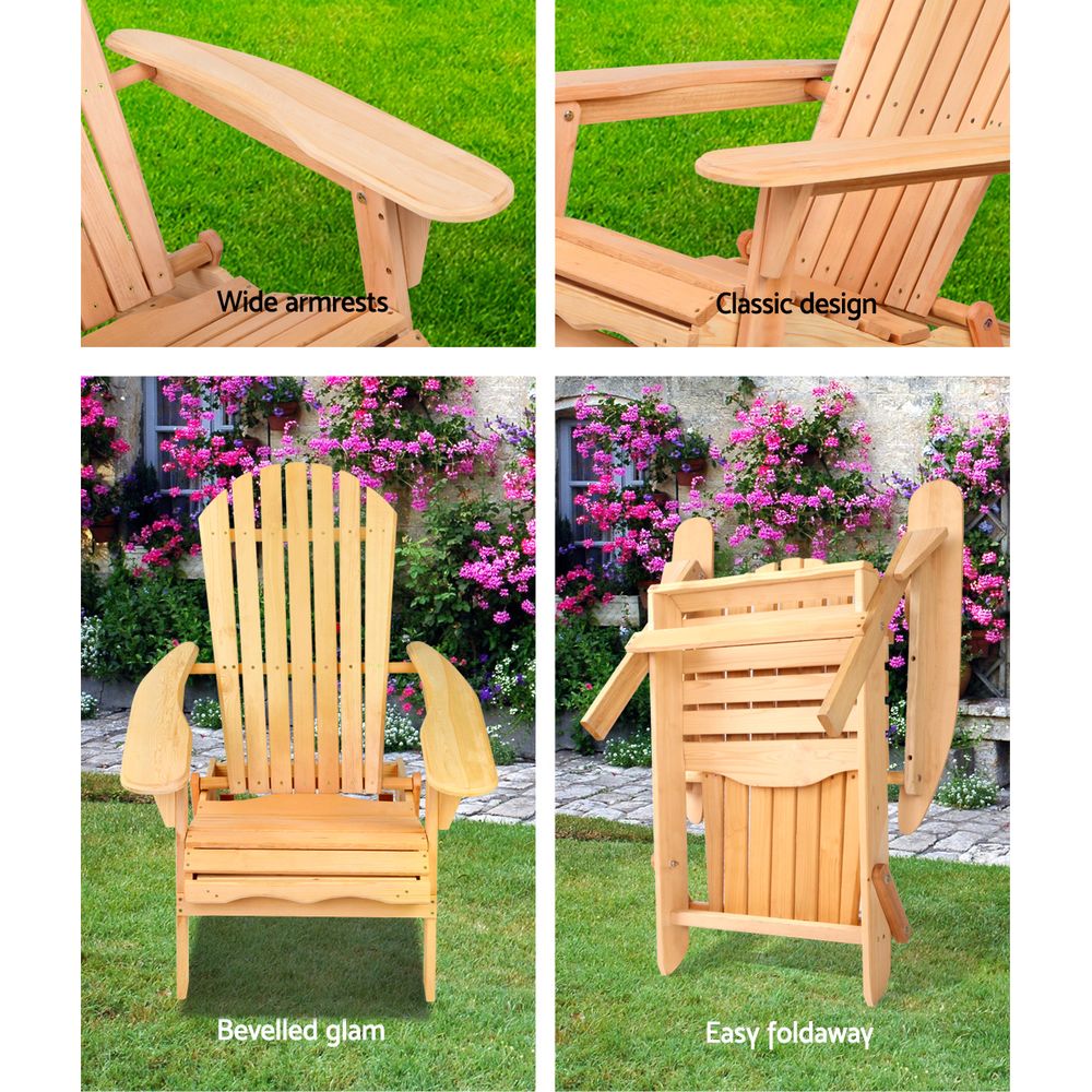 Gardeon Adirondack Outdoor Chairs Wooden Beach Chair Patio Furniture Garden Natural