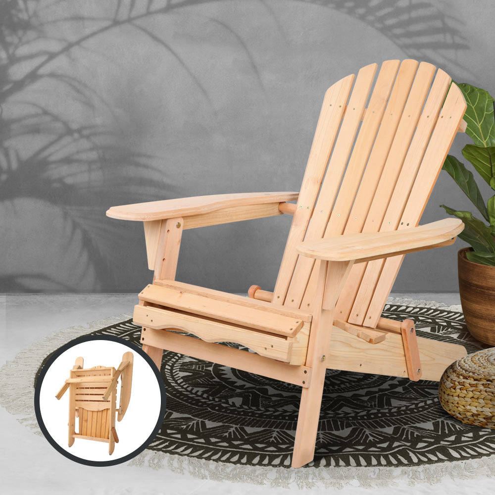 Gardeon Adirondack Outdoor Chairs Wooden Beach Chair Patio Furniture Garden Natural