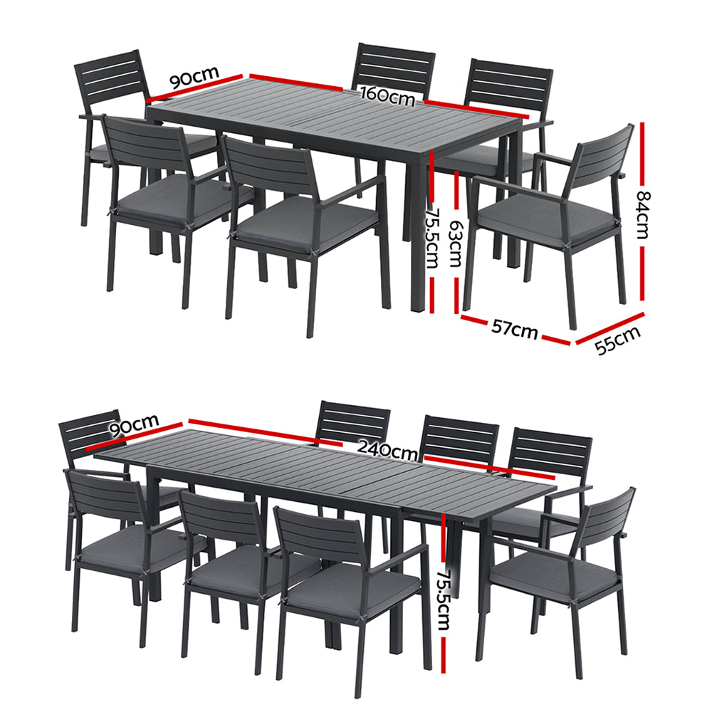 Gardeon Outdoor Dining Set 9PCS Aluminum Extendable Table Chairs Patio Furniture