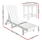 Gardeon Sun Lounge Lounger Table and Chairs Beach Chair Adirondack HDPE Patio Outdoor Furniture Wheels White
