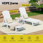 Gardeon Sun Lounge Lounger Table and Chairs Beach Chair Adirondack HDPE Patio Outdoor Furniture Wheels White