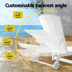 Gardeon Sun Lounge Lounger Table and Chairs Beach Chair Adirondack HDPE Patio Outdoor Furniture Wheels White