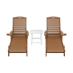 Gardeon Sun Lounge Lounger Table and Chairs Beach Chair HDPE Patio Outdoor Furniture Wheels Brown