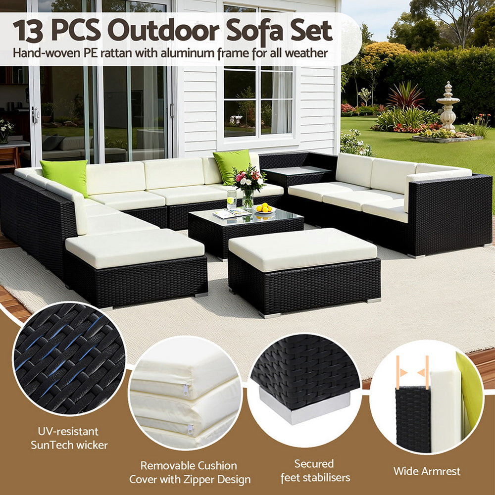 Gardeon 13-Piece Outdoor Sofa Set Wicker Couch Lounge Setting Cover