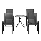 Gardeon 5PC Bistro Set Outdoor Table and Chairs Stackable Outdoor Furniture Black