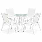 Gardeon 5PC Bistro Set Outdoor Table and Chairs Stackable Patio Furniture White