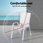 Gardeon 2PC Outdoor Dining Chairs Stackable Lounge Chair Patio Furniture White