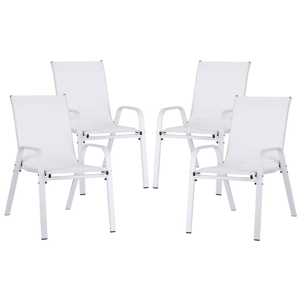 Gardeon 4PC Outdoor Dining Chairs Stackable Lounge Chair Patio Furniture White