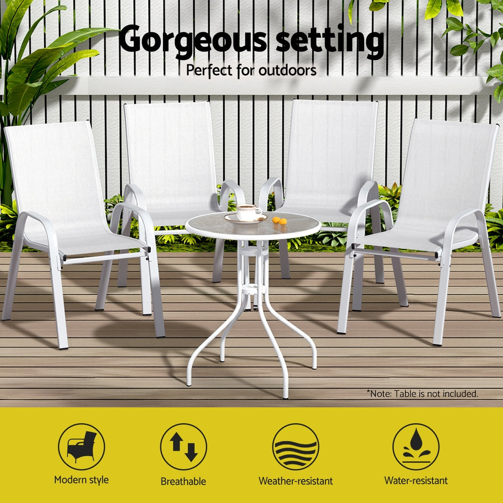 Gardeon 6PC Outdoor Dining Chairs Stackable Lounge Chair Patio Furniture White