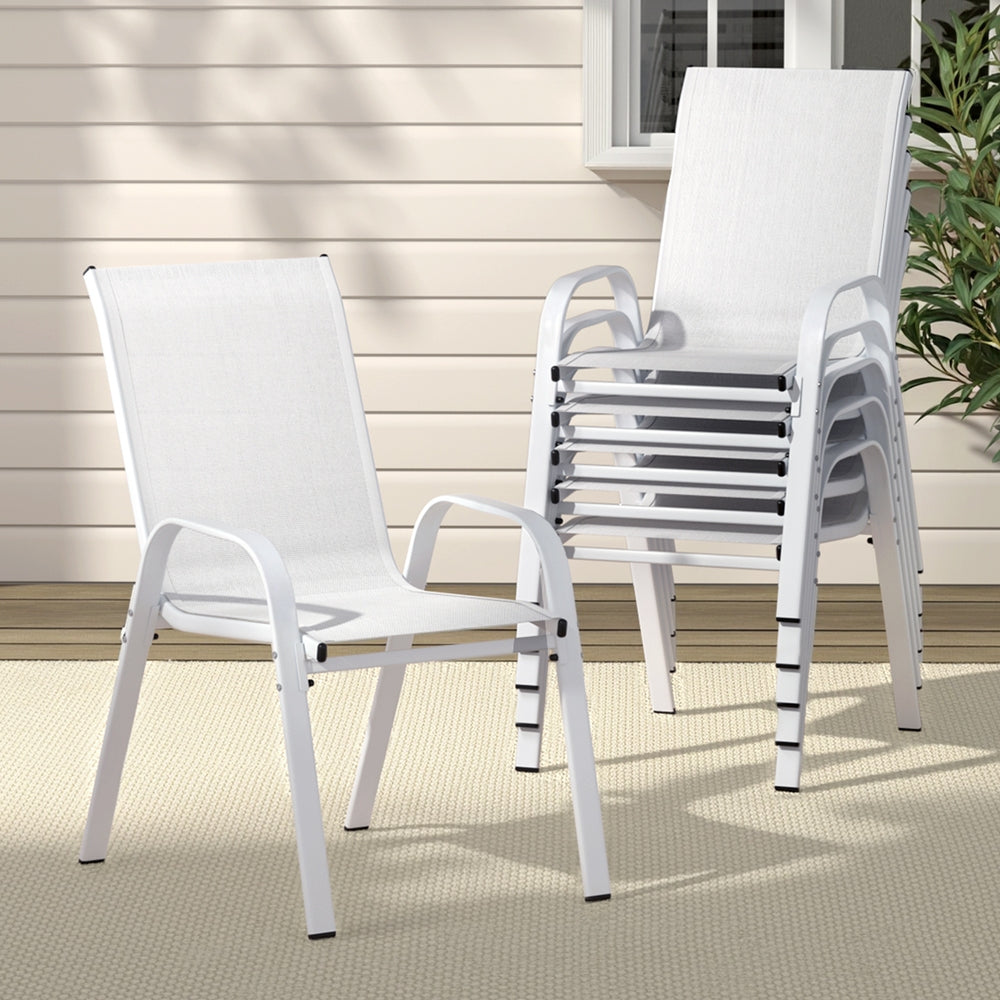 Gardeon 6PC Outdoor Dining Chairs Stackable Lounge Chair Patio Furniture White