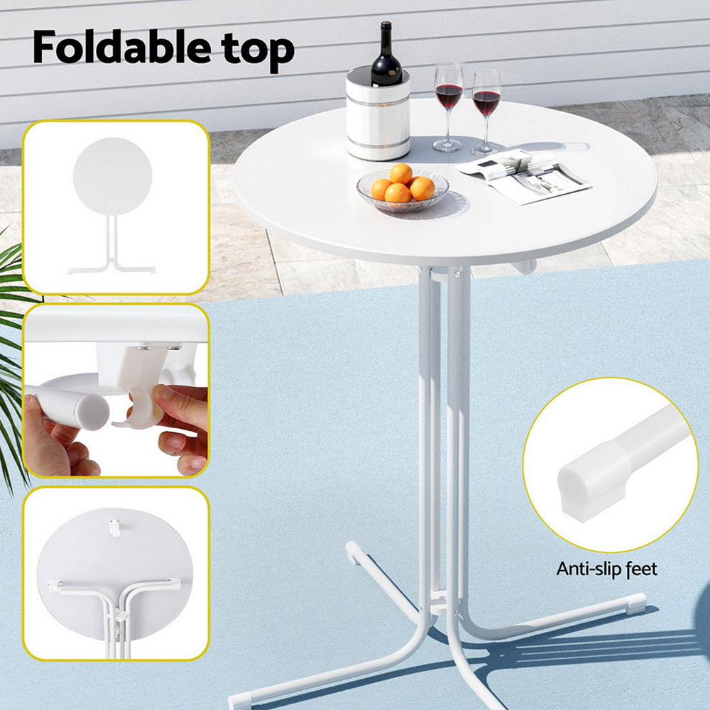 Gardeon Outdoor Bar Table Round Folding Desk Top 109cm Patio Furniture White