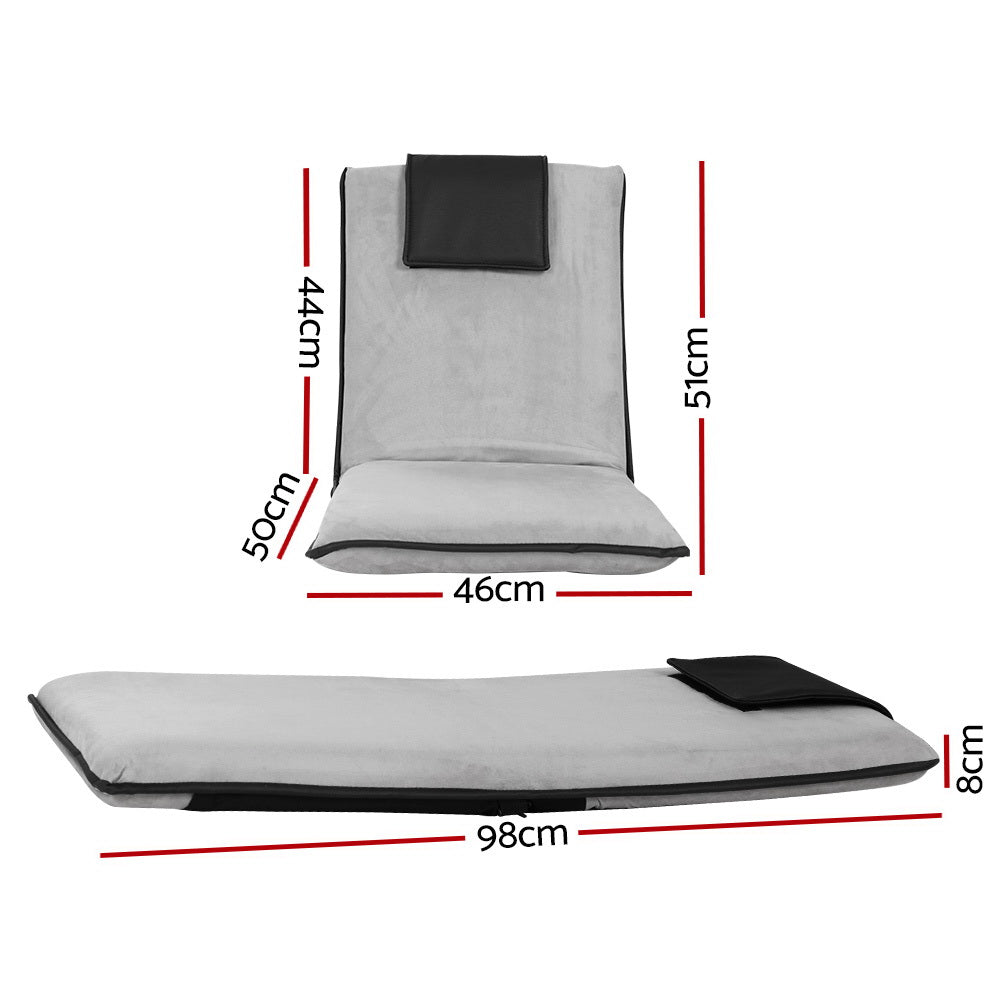 Artiss 2X Floor Lounge Sofa Bed Floor Cushion Velvet Grey
