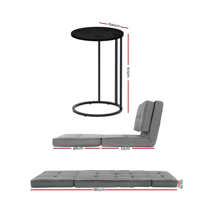 Artiss Single Sofa Bed and Side Table Set, Adjustable Recliner Narrow End Table