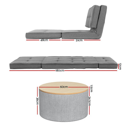 Artiss Recliner Adjustable Floor Chaise Lounge & Ottoman Foot Rest Grey Set