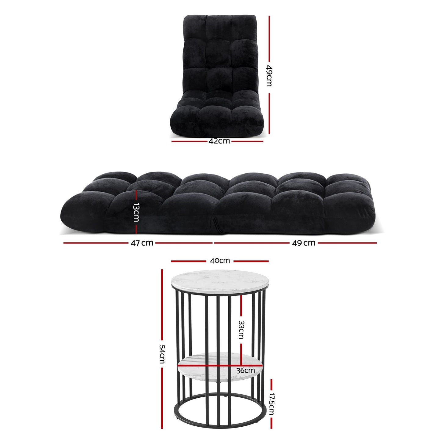 Artiss Sofa Bed Floor Lounge Recliner Foldable Chair & Side Table Bundle
