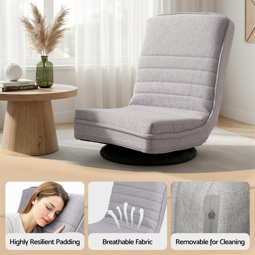 Ariss Swivel Floor Chair 360 Adjustable Foldable Lounge Seat Floor Sofa Chair Grey