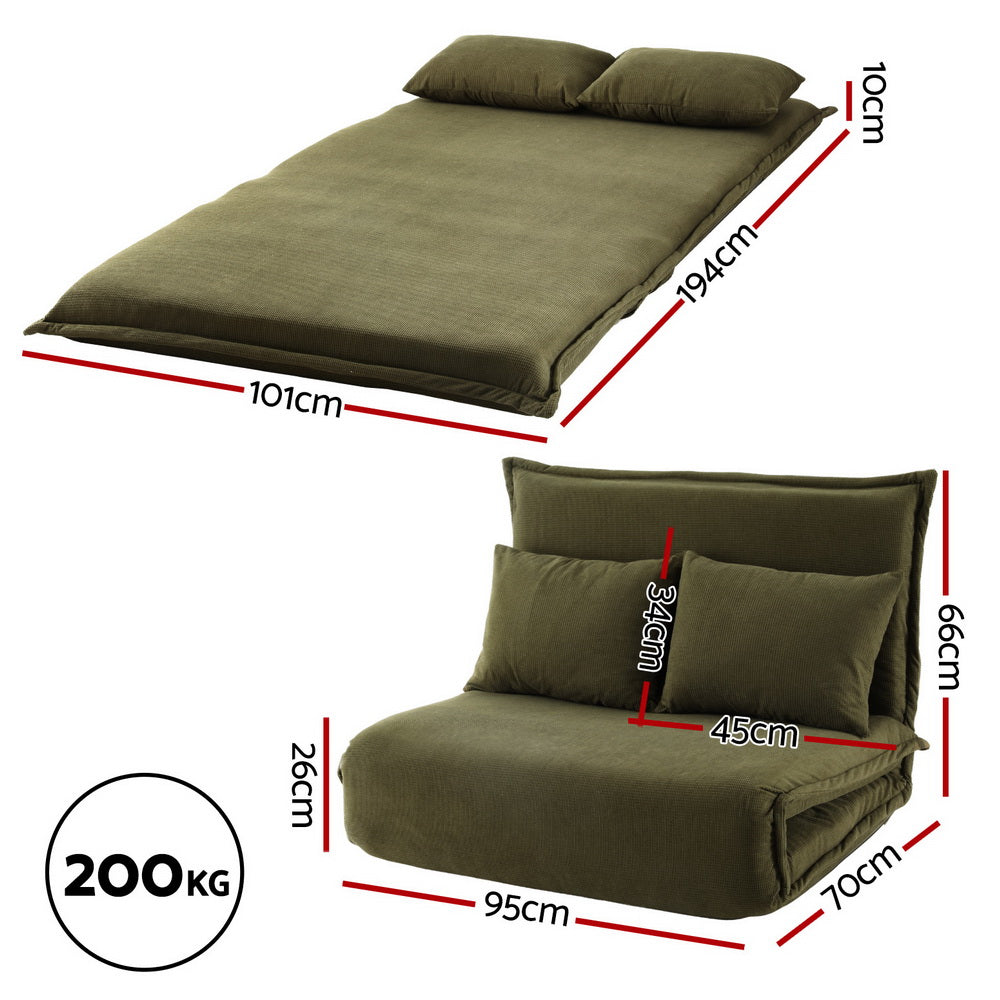 Artiss Floor Lounge Sofa Bed Foldable 2 Seater Green