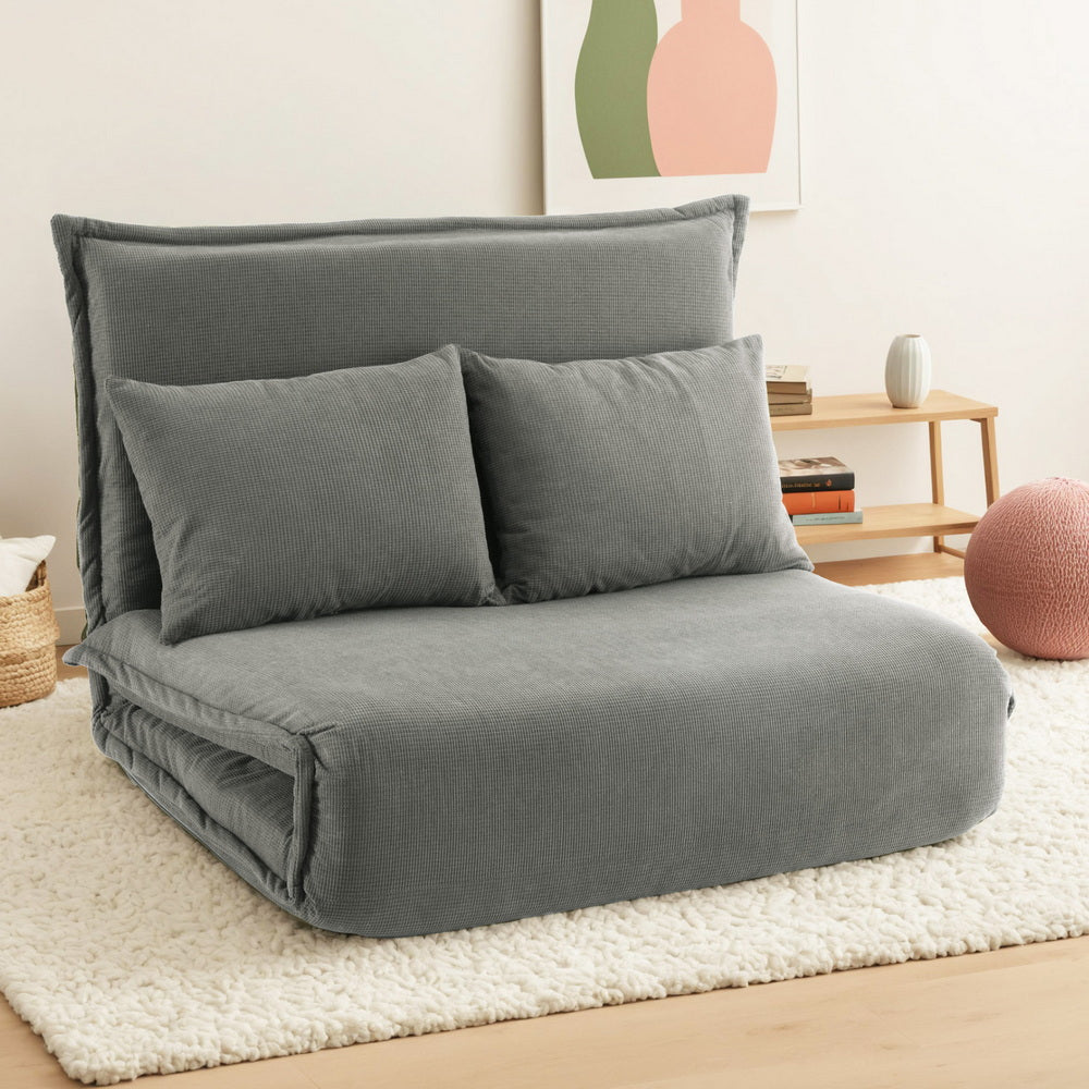 Artiss Floor Lounge Sofa Bed Foldable 2 Seater Grey