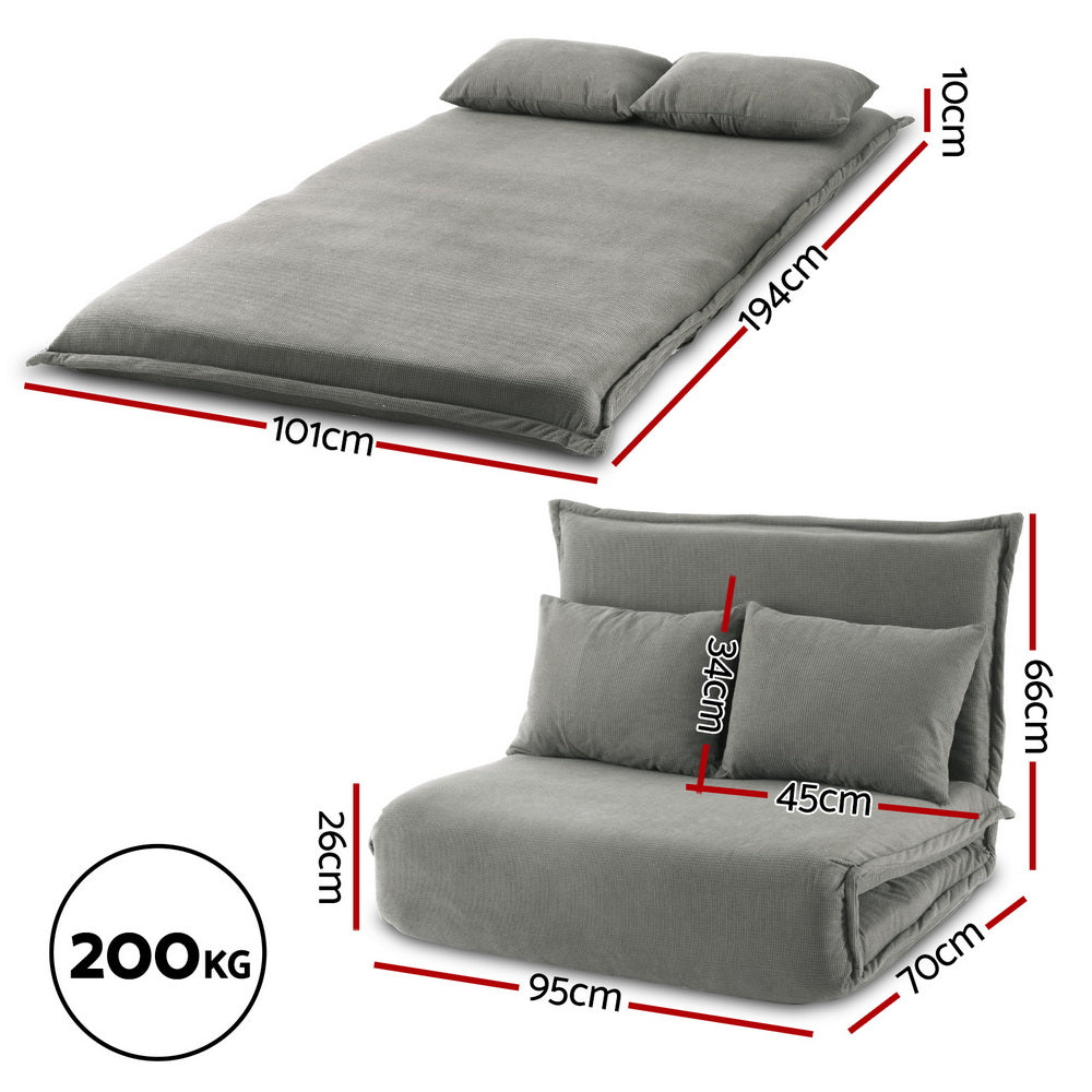 Artiss Floor Lounge Sofa Bed Foldable 2 Seater Grey