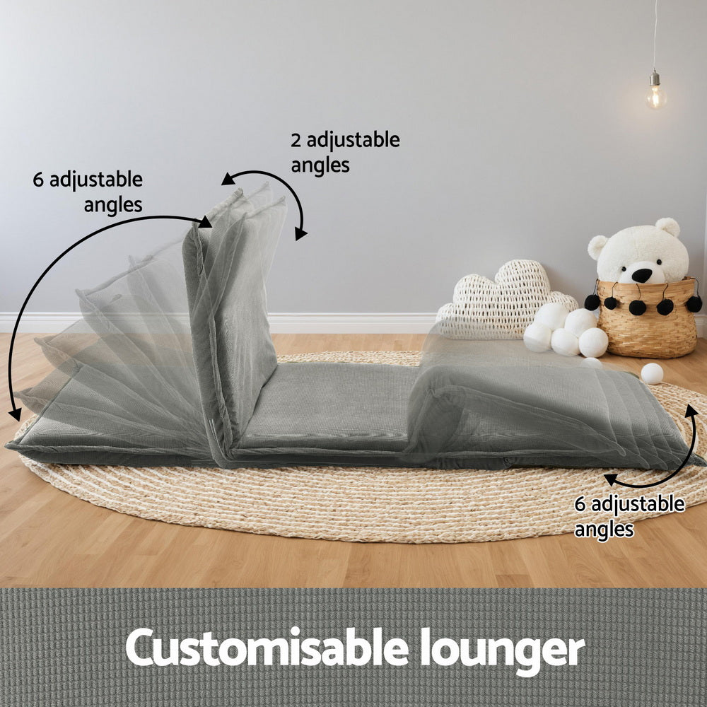 Artiss Floor Lounge Sofa Bed Foldable 2 Seater Grey