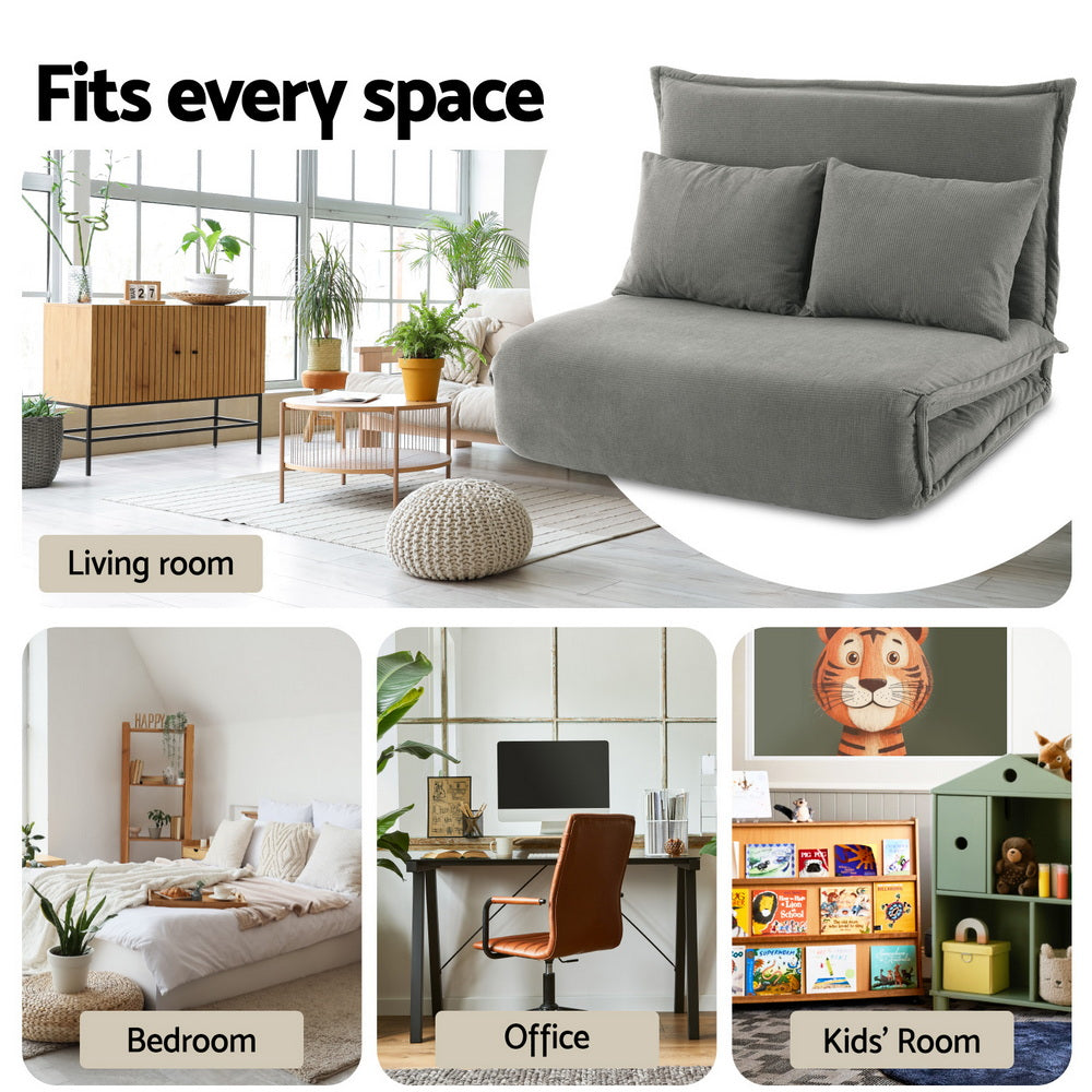 Artiss Floor Lounge Sofa Bed Foldable 2 Seater Grey