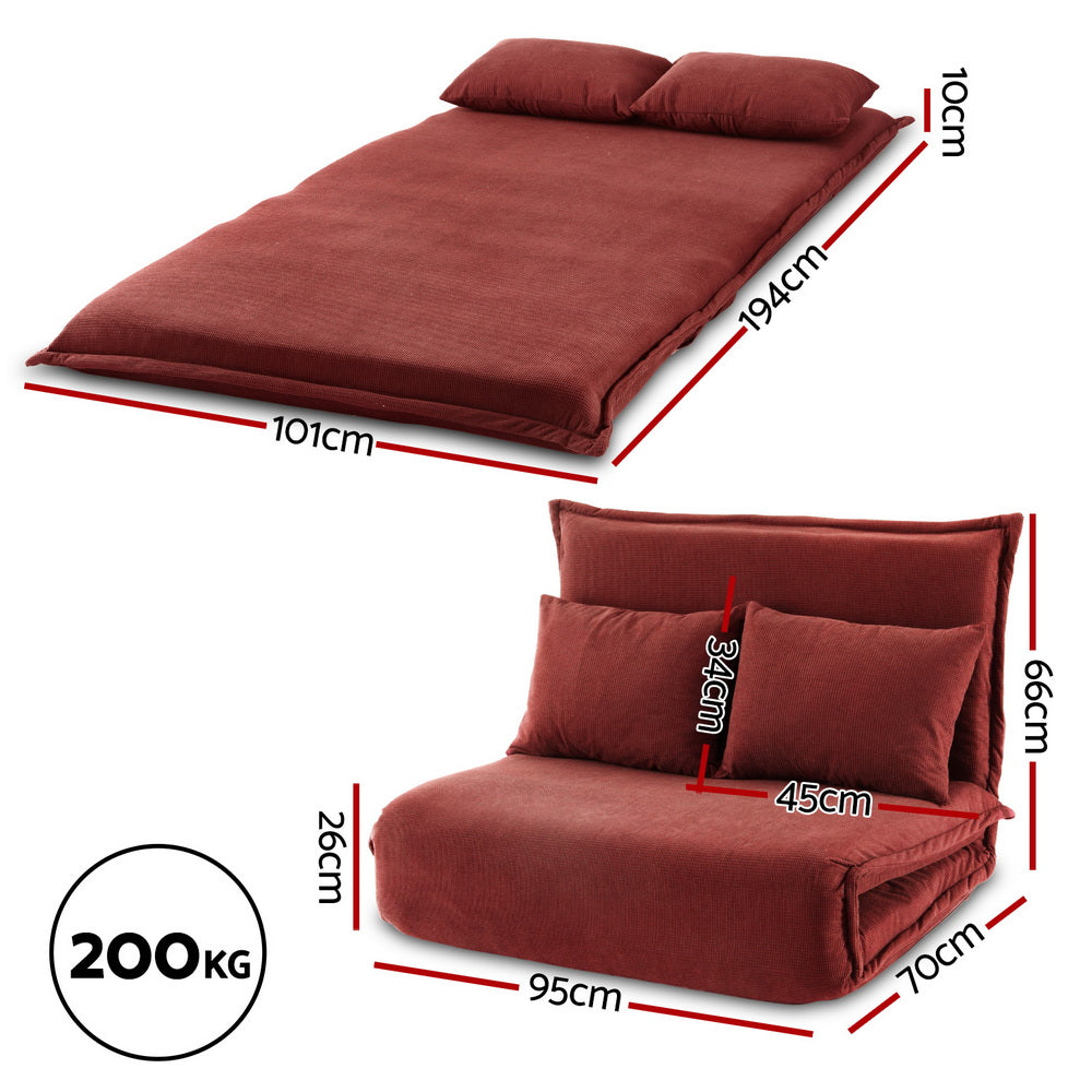 Artiss Floor Lounge Sofa Bed Foldable 2 Seater Orange