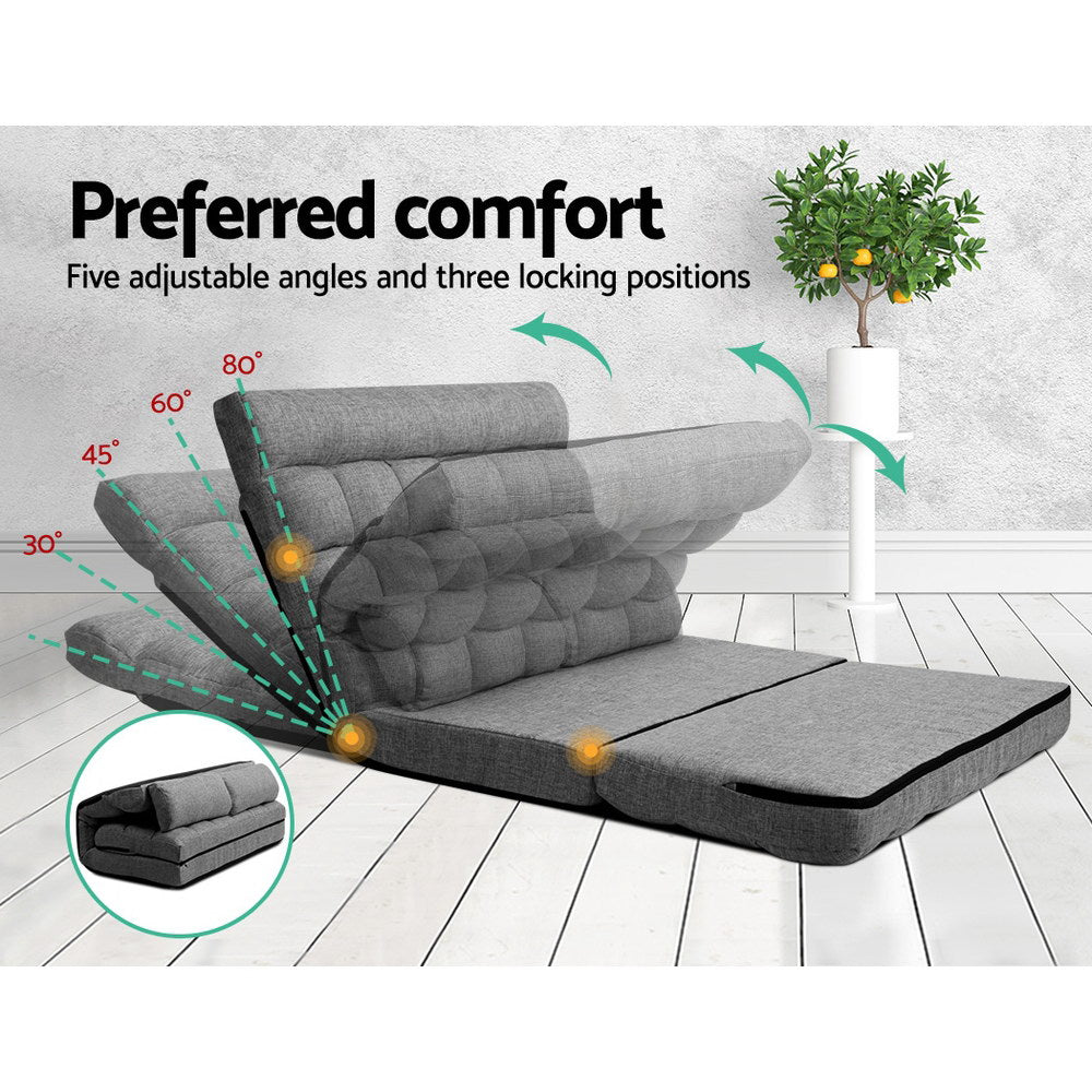 Artiss Floor Lounge Sofa Bed 2-seater Grey Fabric