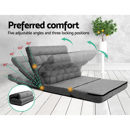 Artiss Floor Lounge Sofa Bed 2-seater Grey Fabric