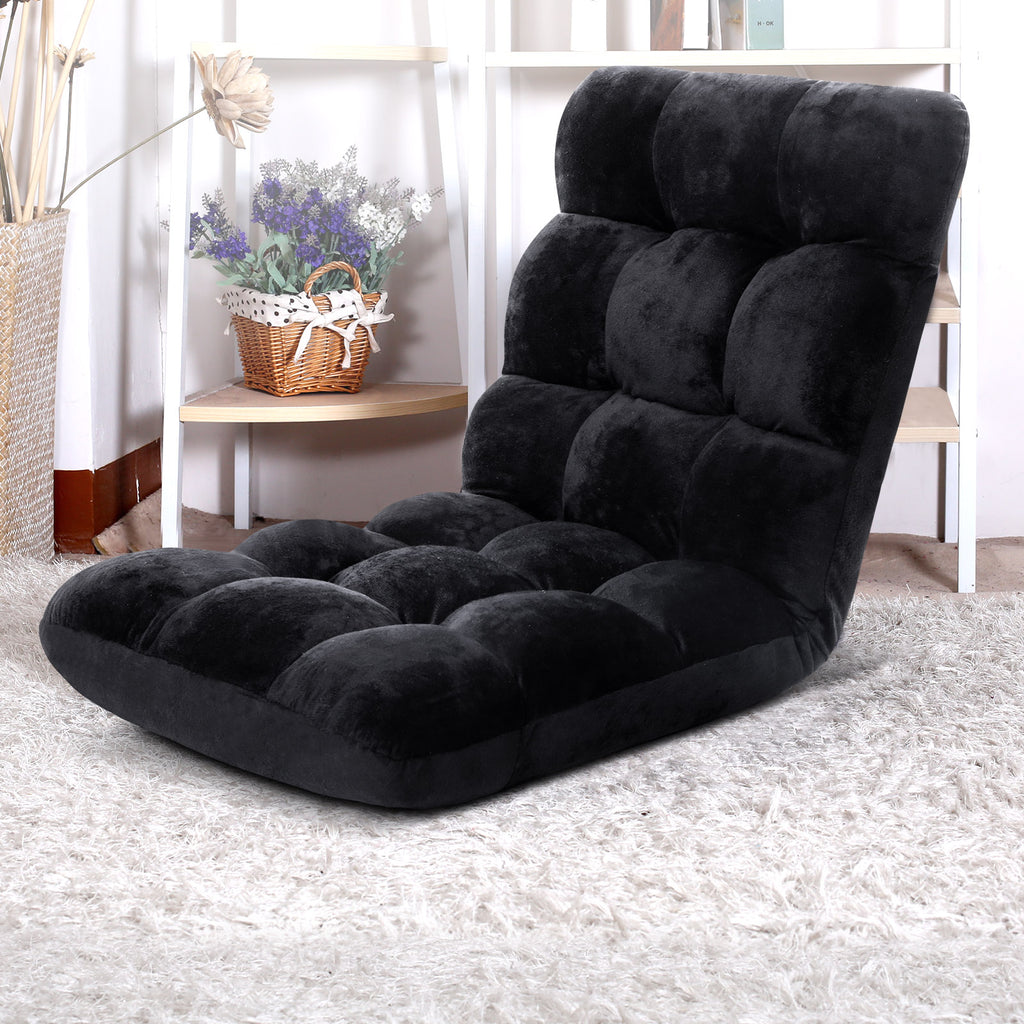 Artiss Floor Lounge Sofa Bed Flannel Fabric Black