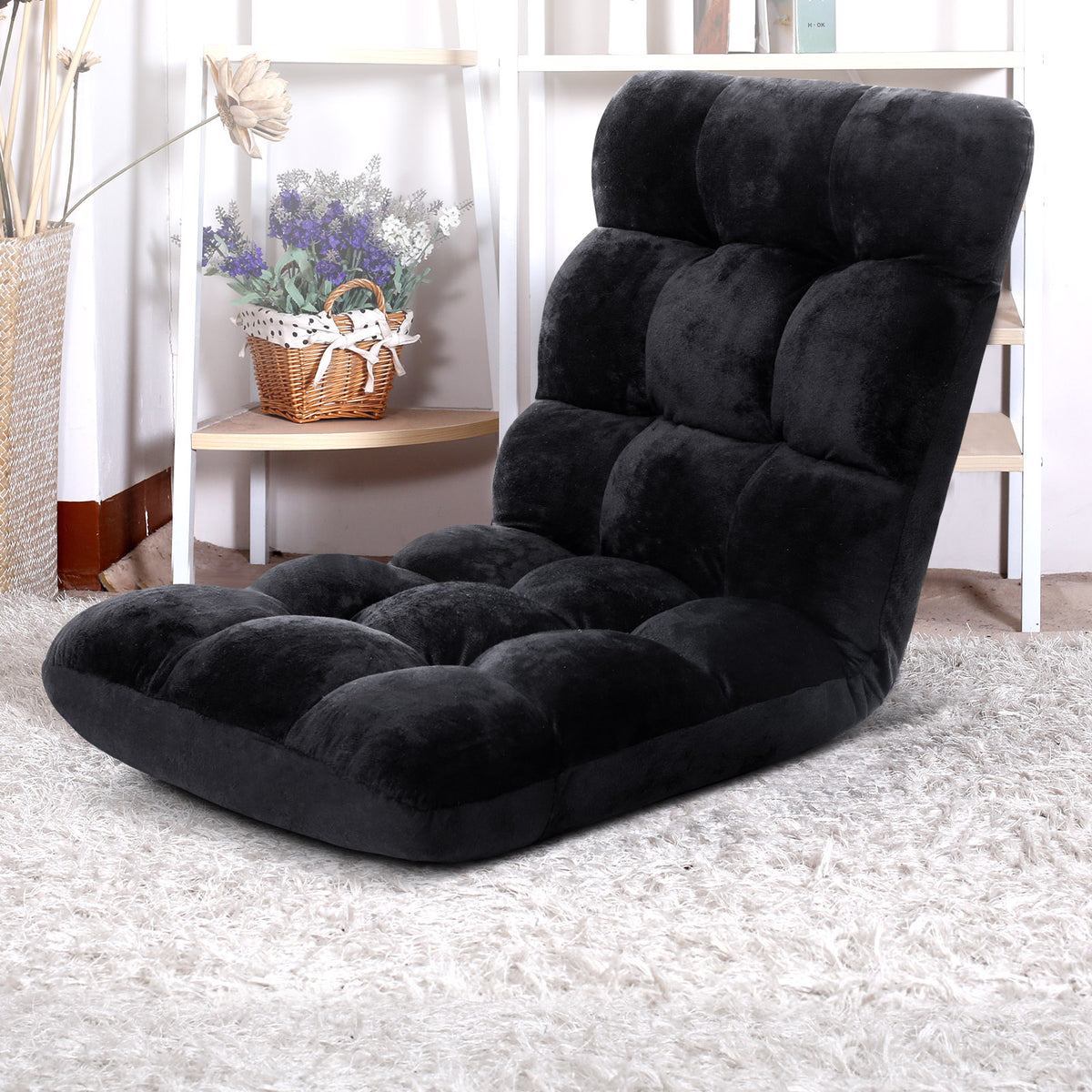 Artiss Floor Lounge Sofa Bed Flannel Fabric Black