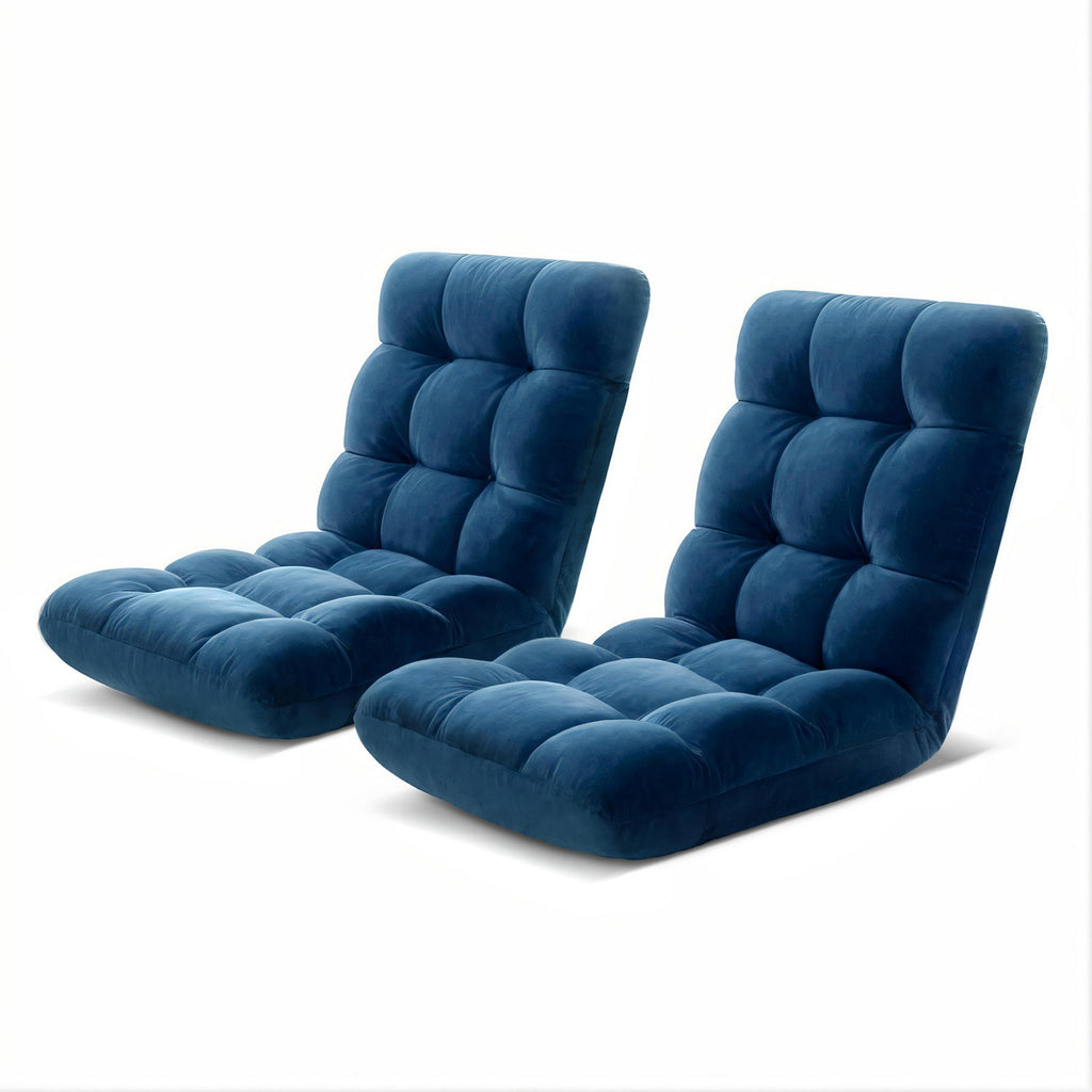 Artiss 2PCS Floor Lounge Sofa Bed Flannel Fabric Navy