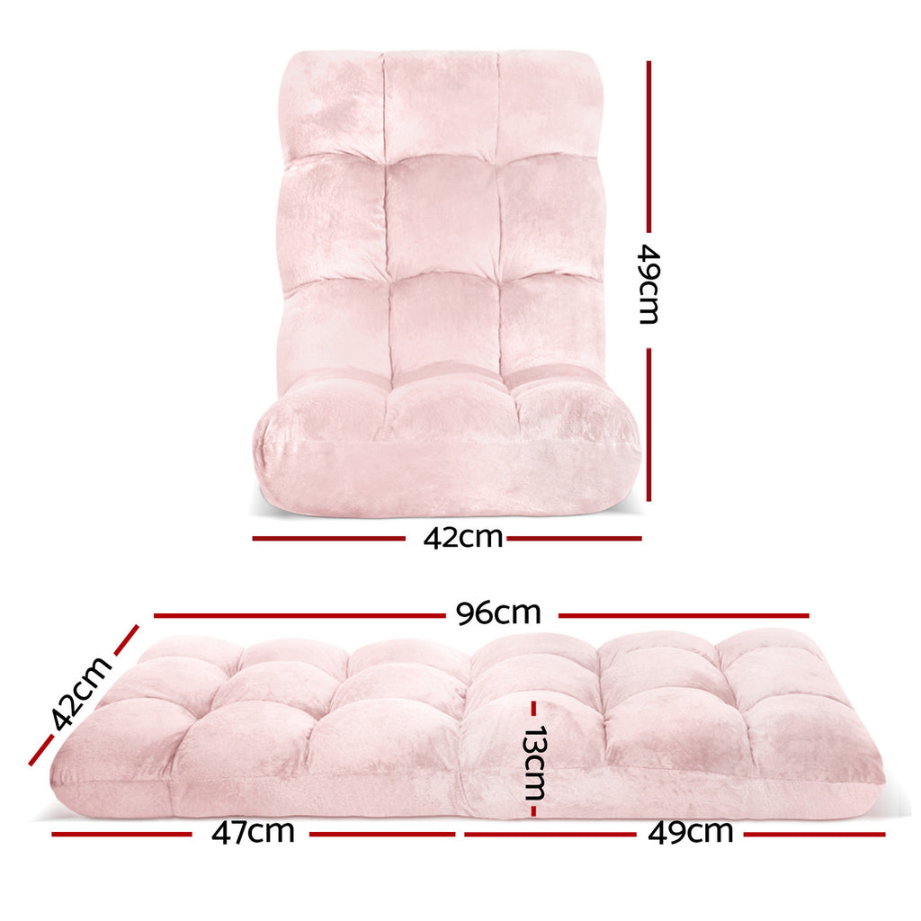 Artiss 2PCS Floor Lounge Sofa Bed Flannel Fabric Pink