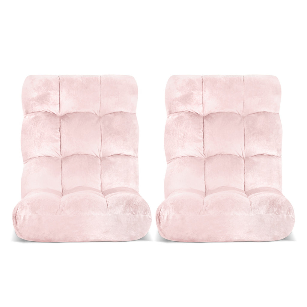 Artiss 2PCS Floor Lounge Sofa Bed Flannel Fabric Pink