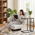 Artiss Floor Lounge & Coffee Table Set, Swivel Foldable Linen Sofa Chair White, C-Shaped Side Table Walnut