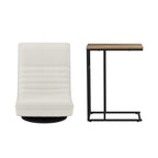Artiss Floor Lounge & Coffee Table Set, Swivel Foldable Linen Sofa Chair White, C-Shaped Side Table Walnut