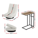 Artiss Floor Lounge & Coffee Table Set, Swivel Foldable Linen Sofa Chair White, C-Shaped Side Table Walnut